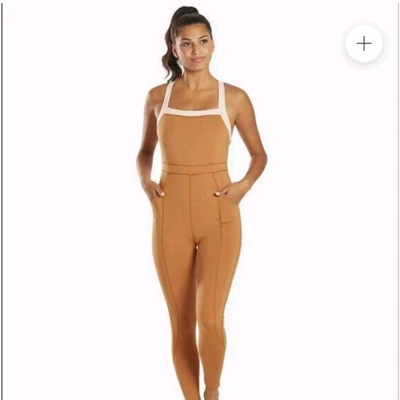 Free People Pants - FP Movement Brown Sporty Fitness Sleeveless Rebel Bodysuit Jumpsuit Size Small